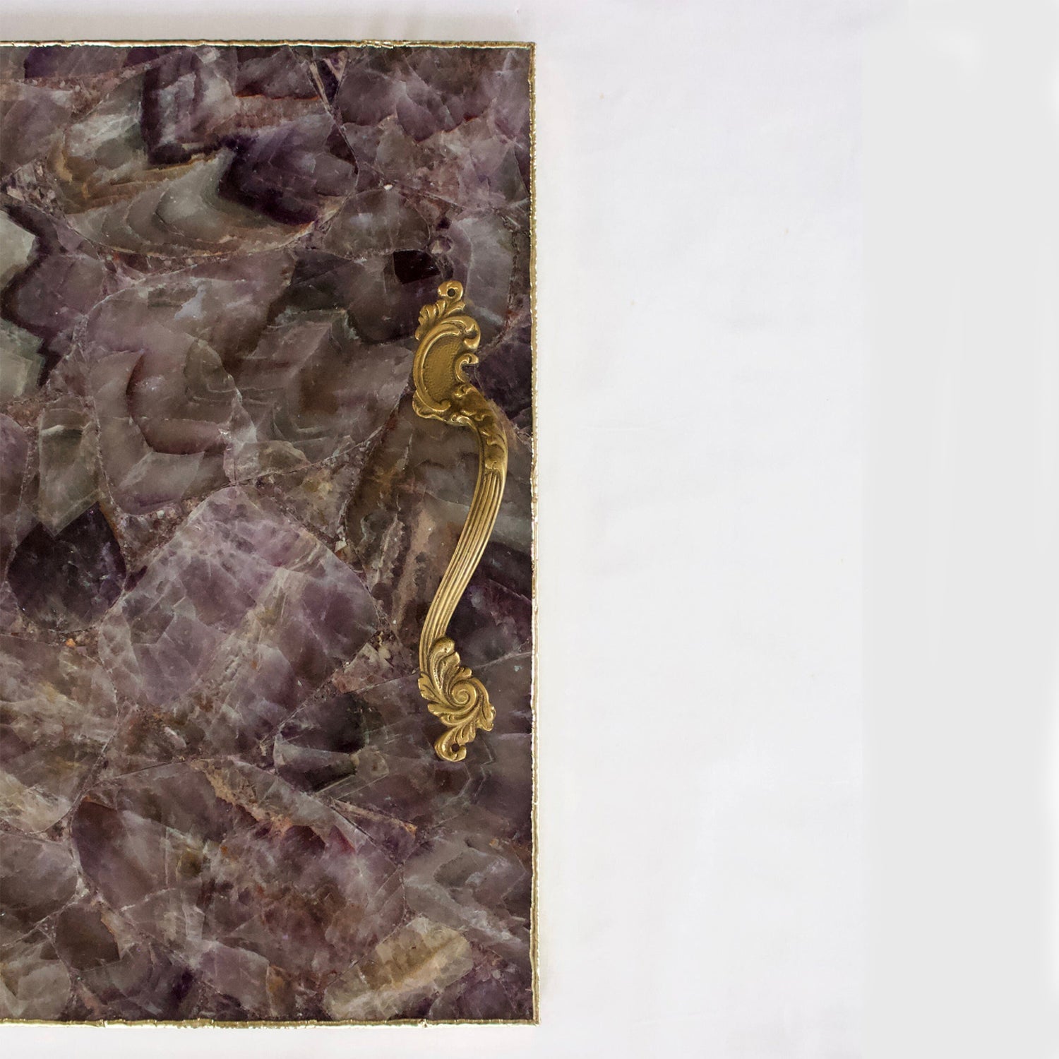 Amethyst Agate Serving Tray With Brass Handles | Square-2