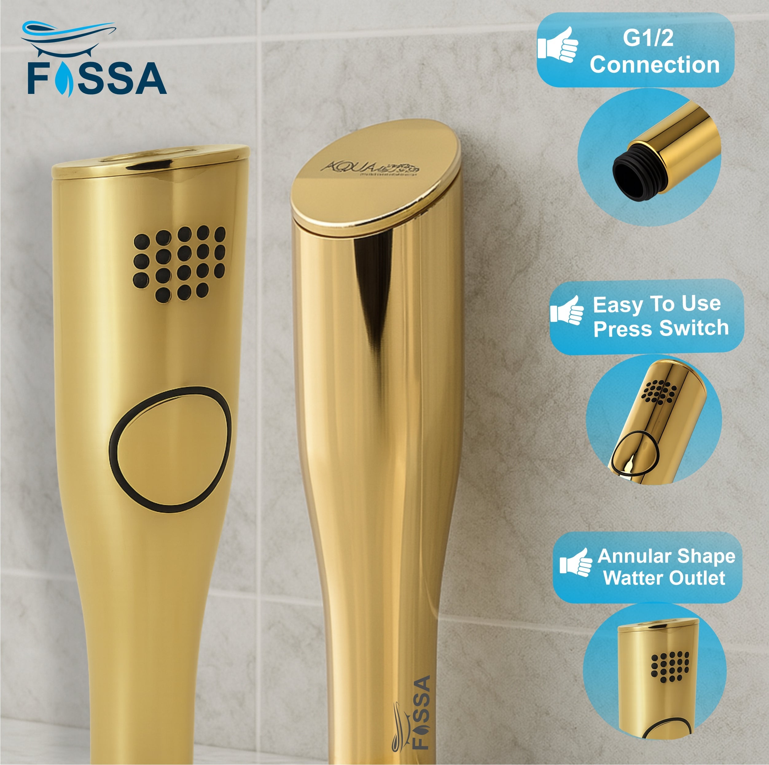 Fossa Italian Collection Heath Faucet Handheld Bidet Sprayer for Bathroom | Cloth Diaper Sprayer for Toilet | Health Faucet with 1 Mtr Hose Pipe, Hook | Chrome Finish (AQUAelite Gold)-2
