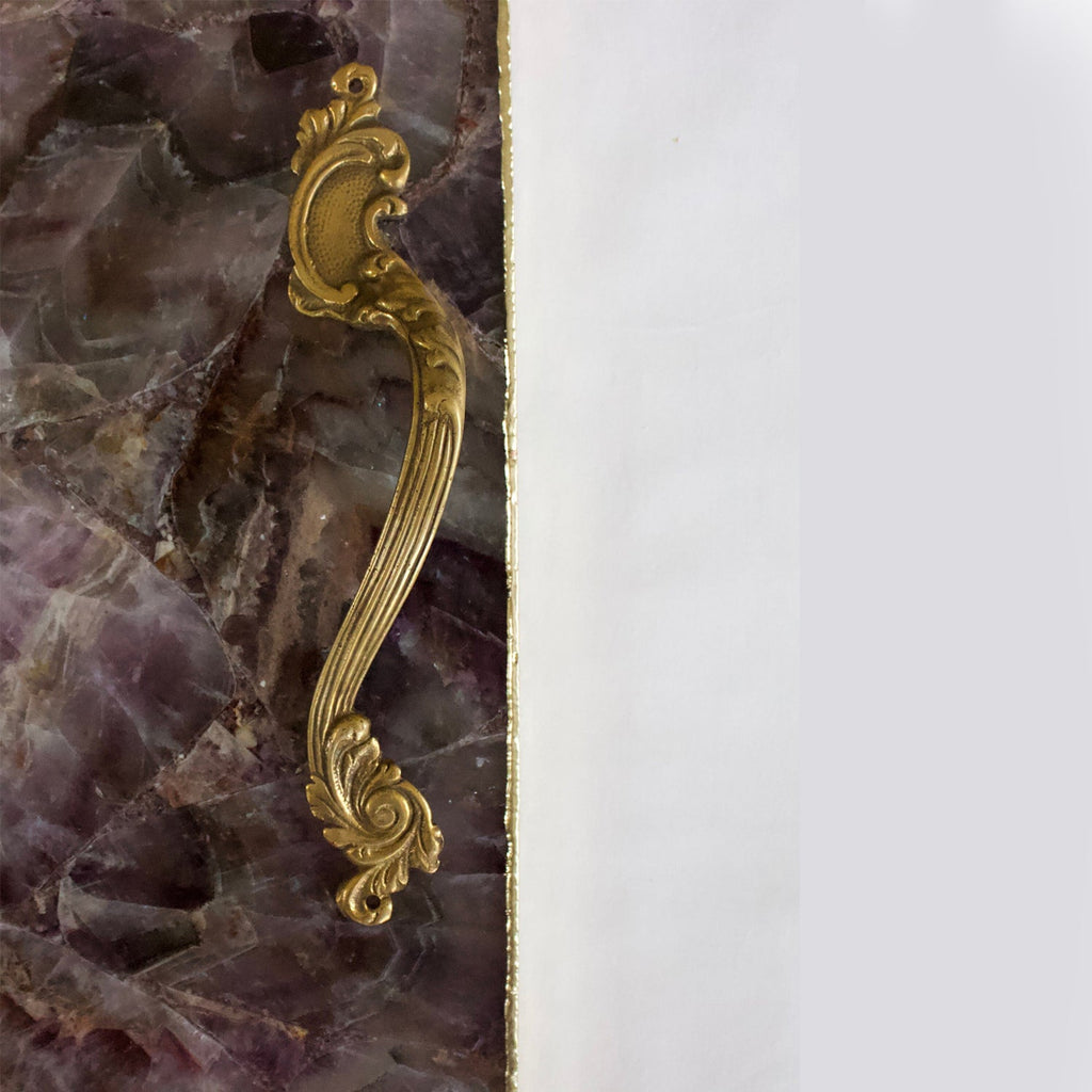 Amethyst Agate Serving Tray With Brass Handles | Square-1