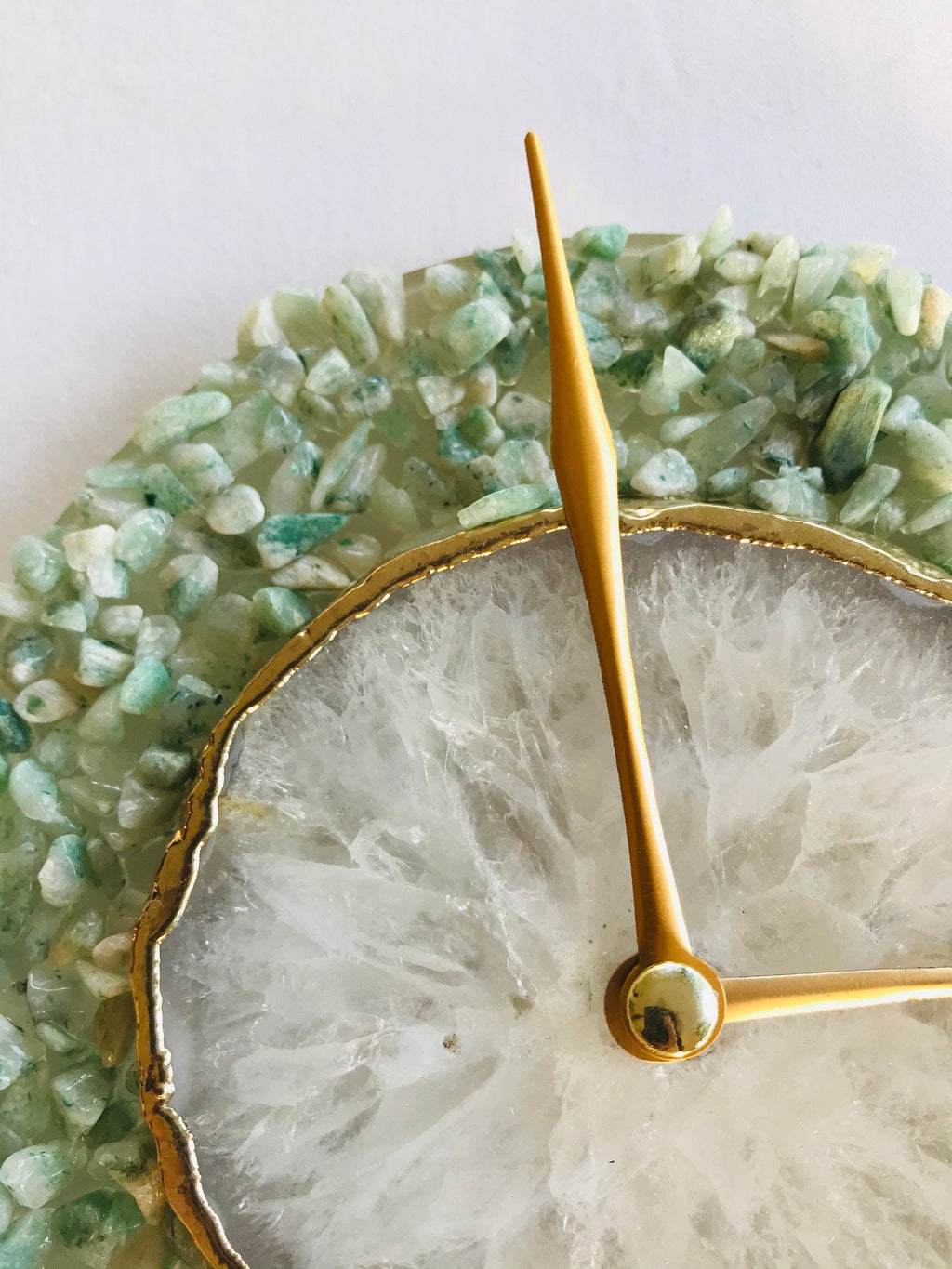 6" Diameter Light Green Crystal With White Agate Wall Clock-4